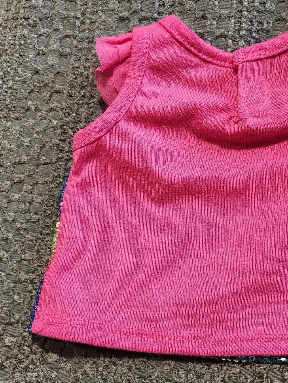 BABW Build A Bear Workshop Pink Rainbow Shimmer Top Shirt Tulle Ruffle Sleeve